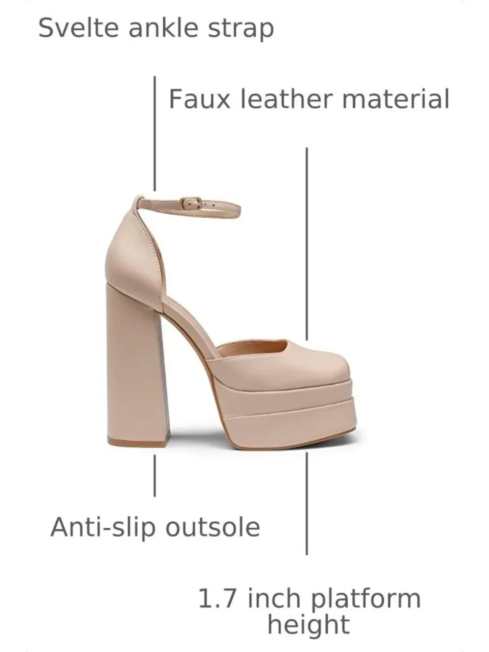 Dream Pairs Women's Nude Square Closed Toe Ankle Strap High Platform Heels